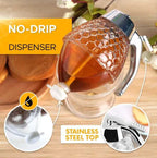 Honey Dispenser with Stand Honey Container, Syrup and Sugar Jar Pot, No Drip Honey Dispenser with High Capacity -1Pc