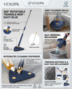360° Twist Rotatable Triangle Mop with Long Handle Auto Squeeze Design for Floor, Wall, and Ceiling Cleaning